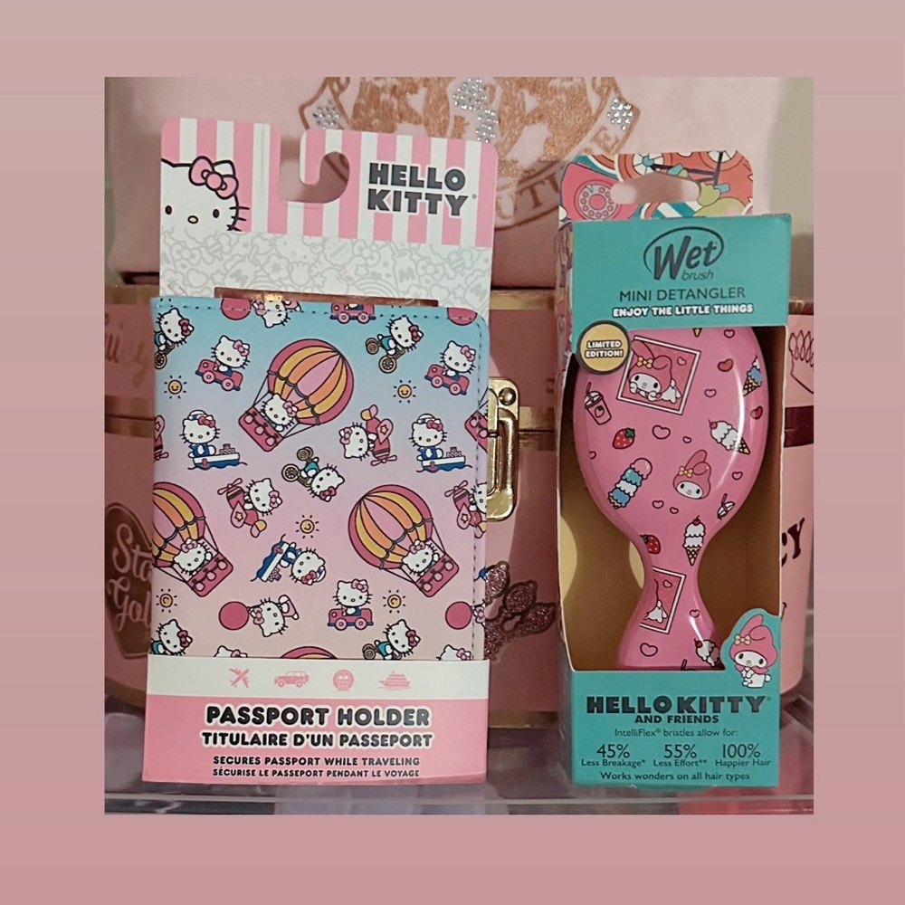 2 Piece Travel Set-Hello Kitty Passport Holder & My Melody Mini Detangler